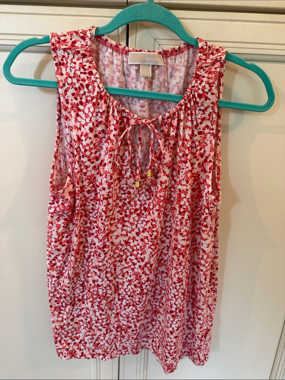 MICHAEL Michael Kors Red and White Floral Tie-Neck Sleeveless Top